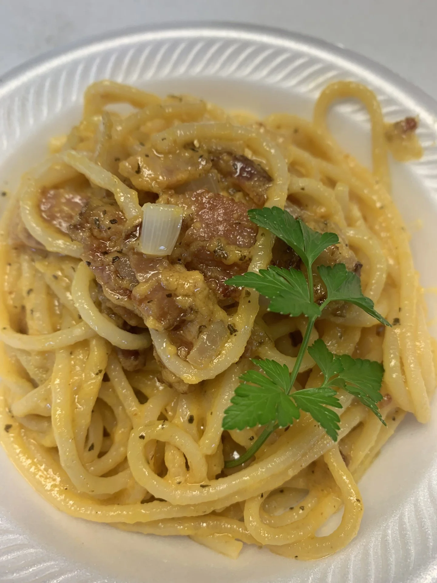 Spaghetti with Bacon and Pumpkin “Pesto” Sauce