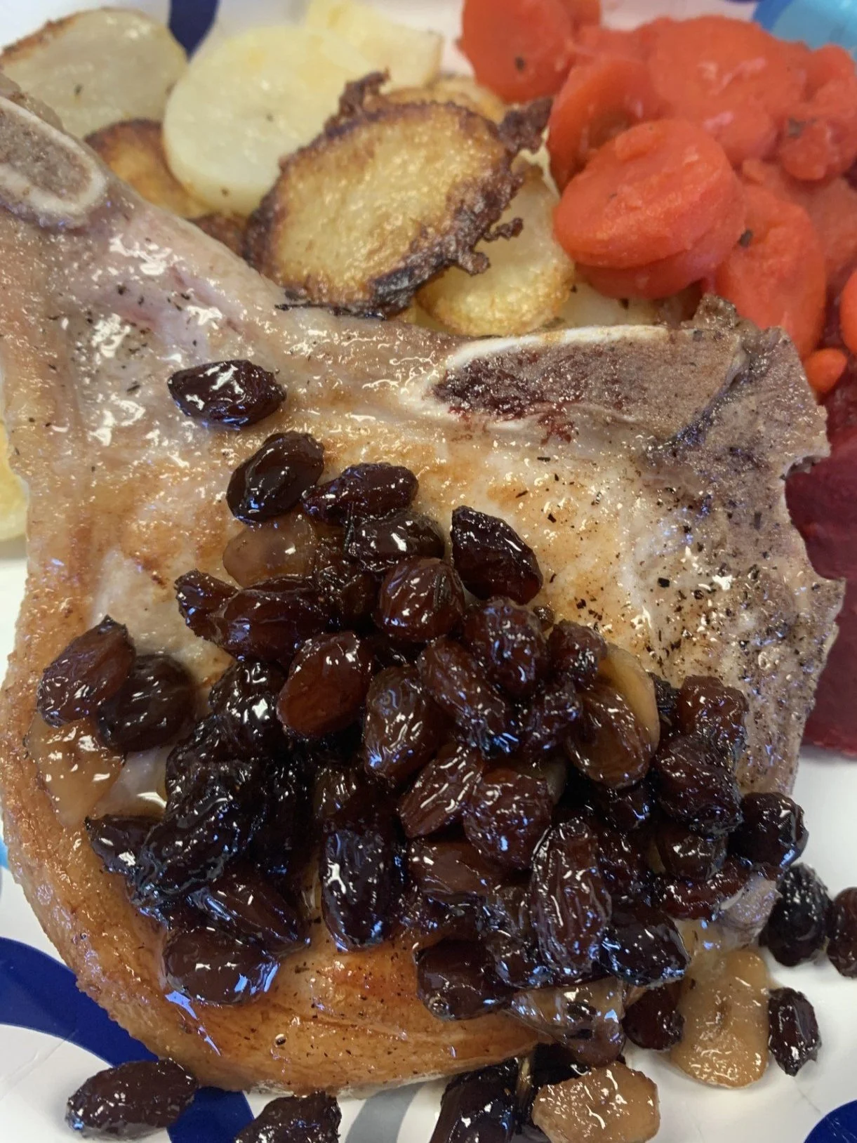 Seared Pork Chop with Rasin Chutney