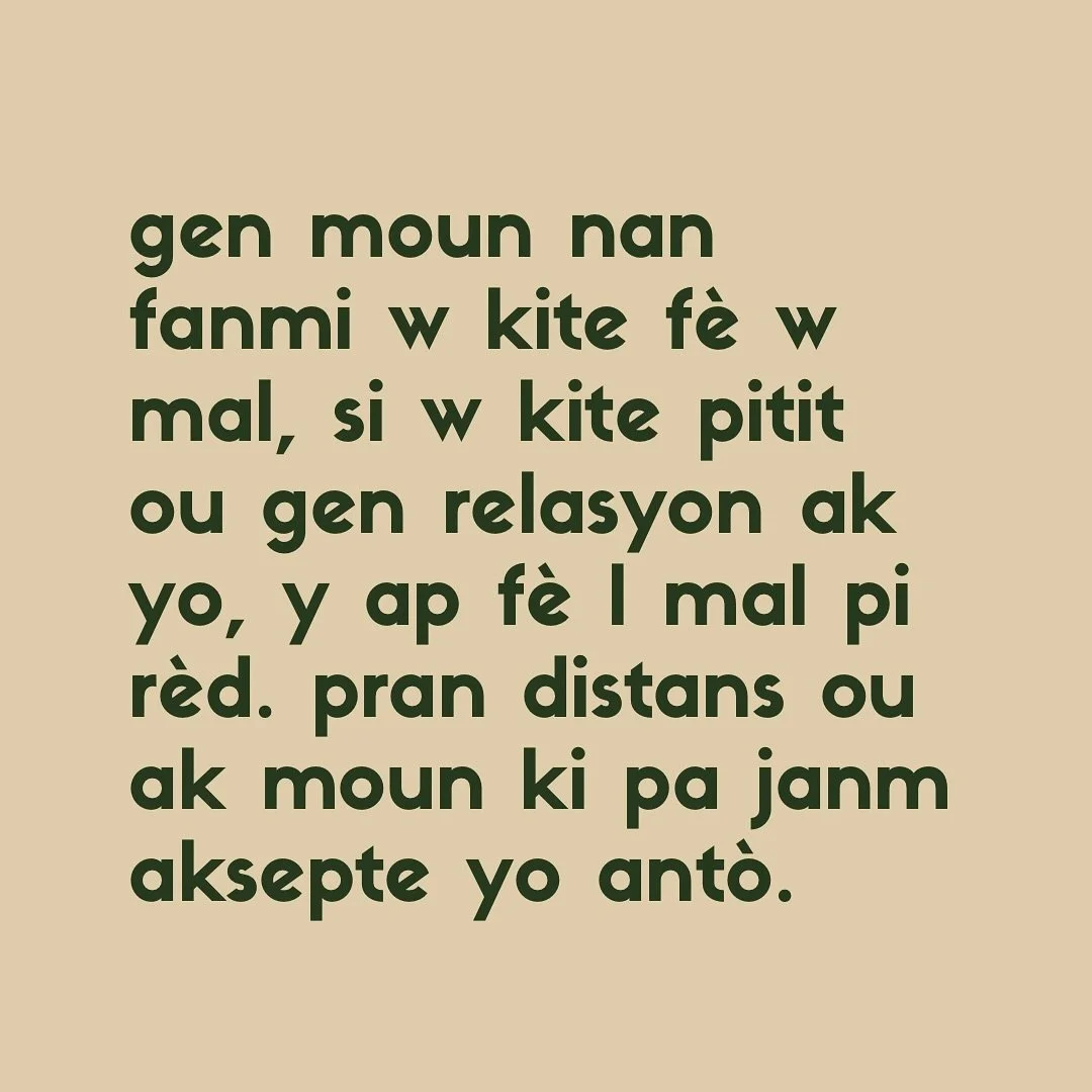 Fanmi pa vle di bon moun 🙃

#S&egrave;tz&egrave;l #BaYoDistansYo #PaAlNanF&egrave;Zen #MonteVitOu #SeOuKiPouPwotejeLap&egrave;w #Lap&egrave;T&egrave;tOuEnp&ograve;tan #RetNanBrenw #YoM&egrave;tPalewMal #ChanjeMoD&ograve;dLa #SaKaKanpeSouOuYonFwa #Ba