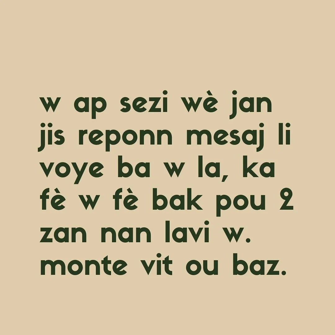 Lap&egrave; w bezwen wi 🫥

#S&egrave;tz&egrave;l #BlokeAwousa #MacheP&ograve;sOu #LiMesajLaEpiPaJanmReponn #PwotejeK&egrave;w #PwotejeBoubounOu #SanwontPaBay #LiPapChanjeVre #SeKoupeGeatisLapCh&egrave;che #ChwaziT&egrave;tOu #Py&egrave;sMounPapVinSo