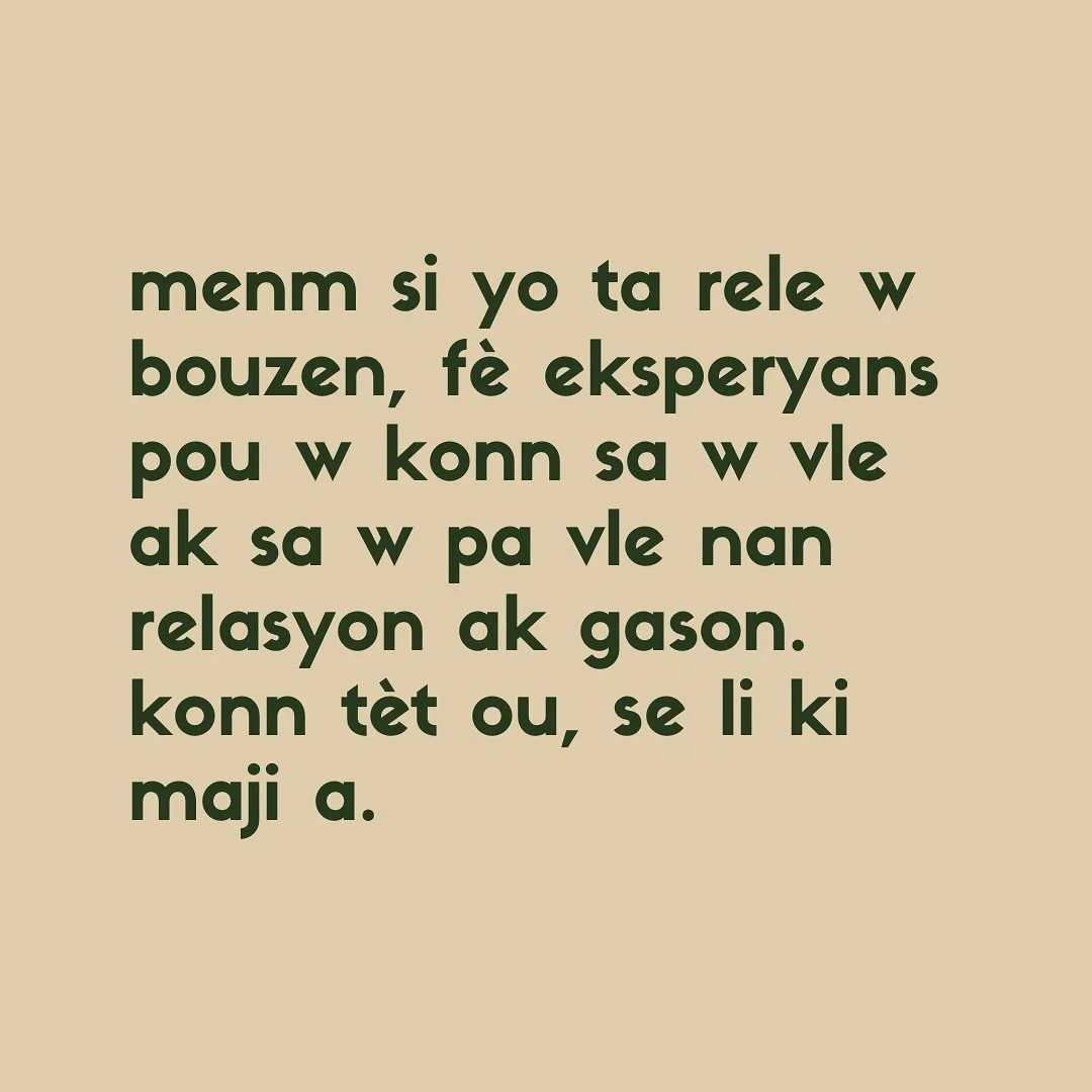 Pa gen wout pa bwa 👋🏾

#S&egrave;tz&egrave;l #NoBoulchyet #PaF&egrave;Er&egrave;ManmanwTeF&egrave; #ChwaziT&egrave;tOuToutan #OuPokoKaTounenMadanGason #SawKaF&egrave;PouT&egrave;tOu #PaPotTetewAle #OuGenYonLaviTou #KiteYoPale #EnvestiNanT&egrave;tO