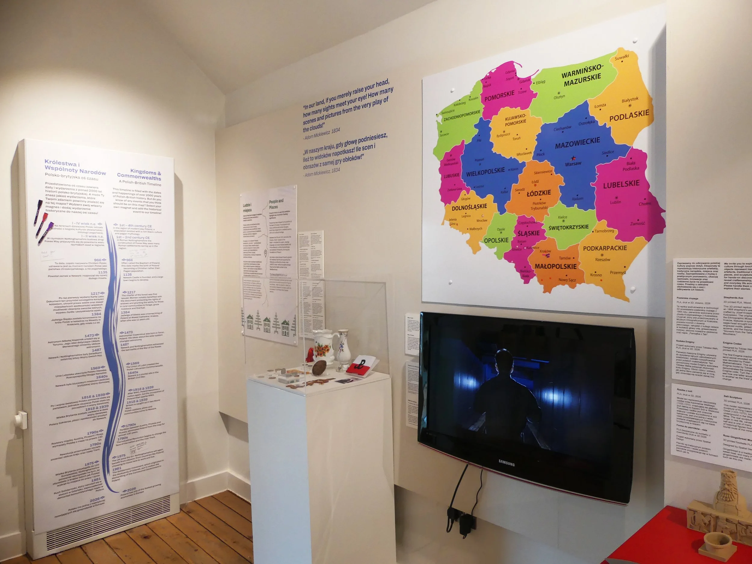 From Poland exhibition corner, map and timeline.