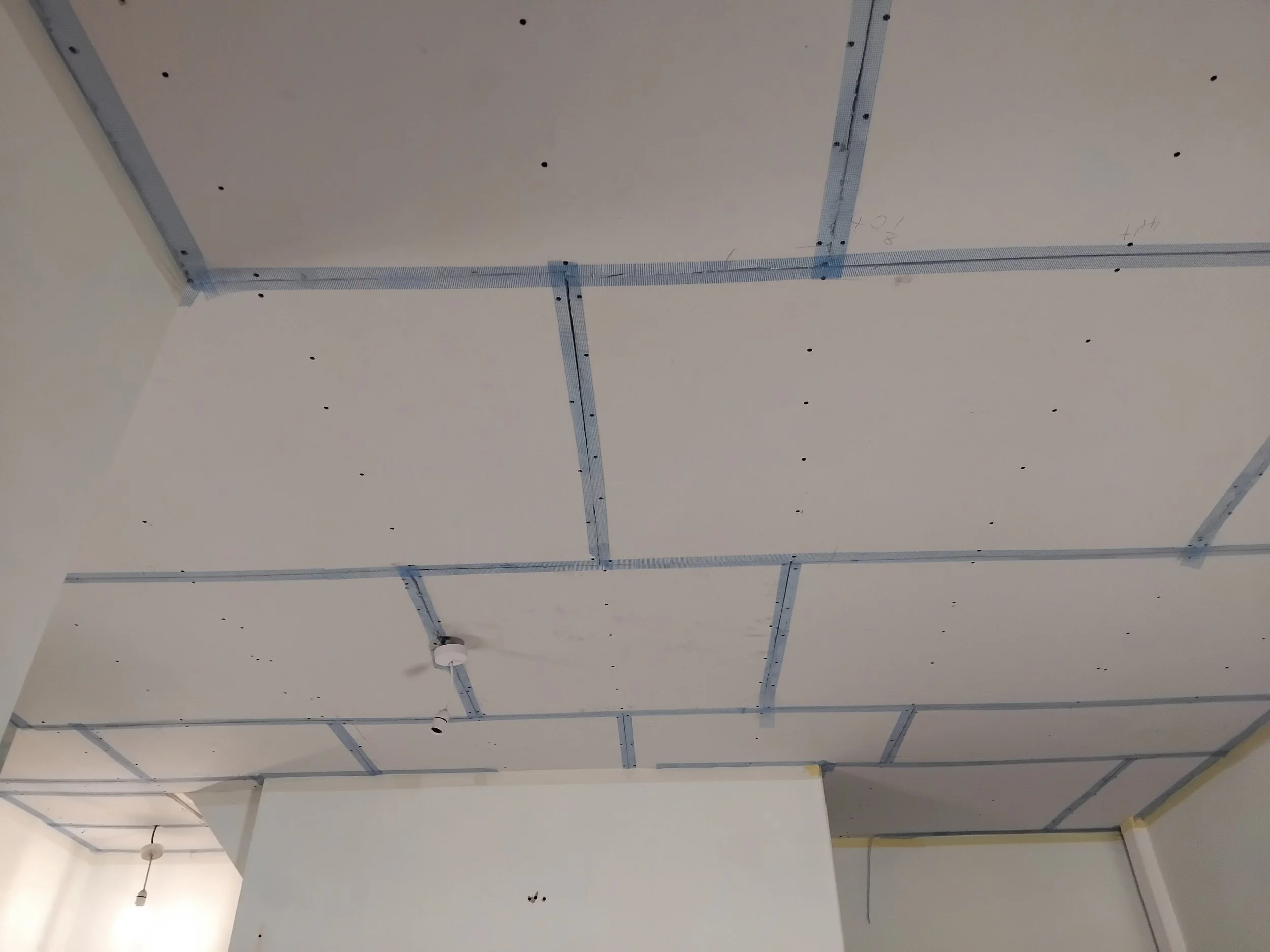 Ceiling overboarded and skimmed Glossop