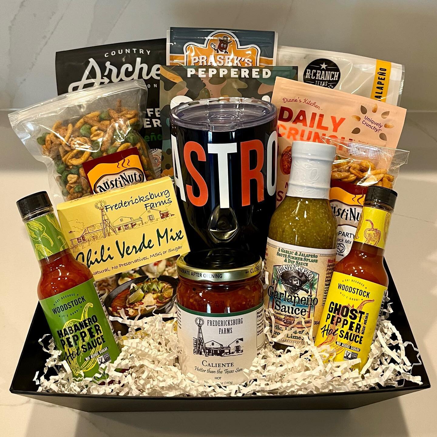 Custom Hot &amp; Spicy Gift Basket for an Astros fan this Father&rsquo;s Day! #spicy #hot #astros #gift #fathers #fathersdaygifts #austin #texas