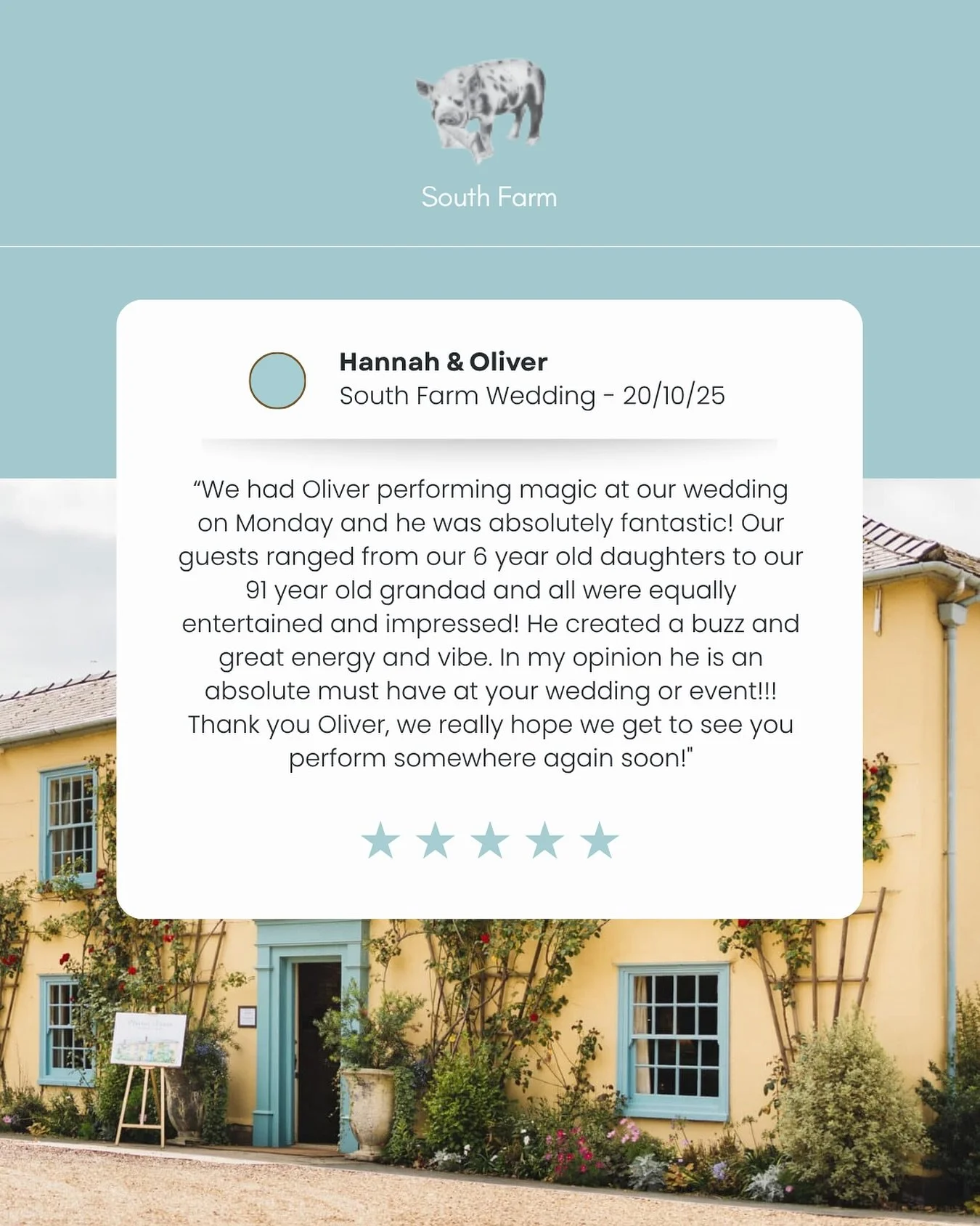 A truly beautiful day celebrating Hannah & Oliver’s wedding here at South Farm 💛🩵
From start to finish, the atmosphere was filled with laughter, love, and a few mind-blowing moments of magic thanks to @revilotwistmagic ✨
Guests of all a