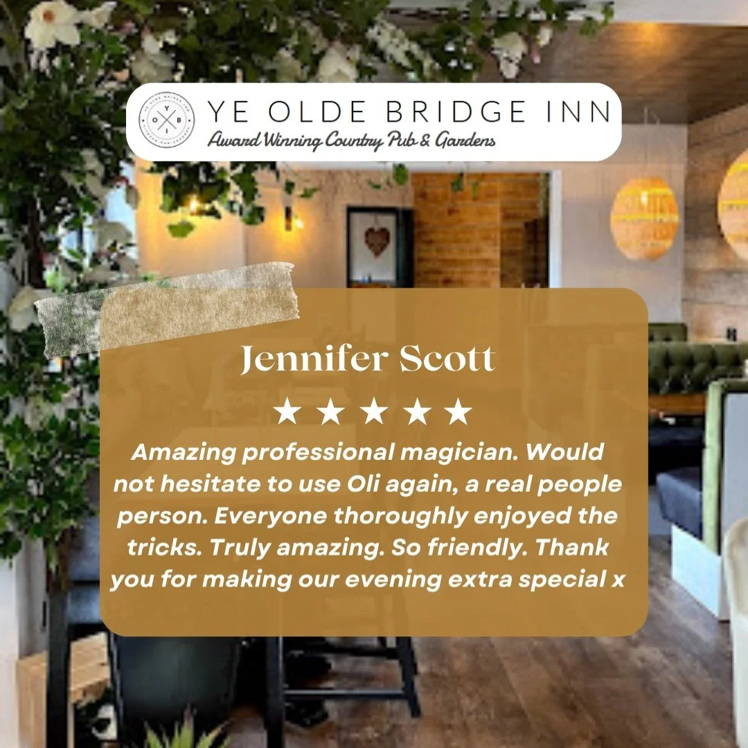 When the booker the magic was AMAZING&hellip;✨

Loved performing at @thebridgeoxton -
a cosy space, great people,
and reactions that filled the whole room. 🙌

Huge thank you for this review.
Nights like this make the magic worth it. 🤍

👉 Follow fo