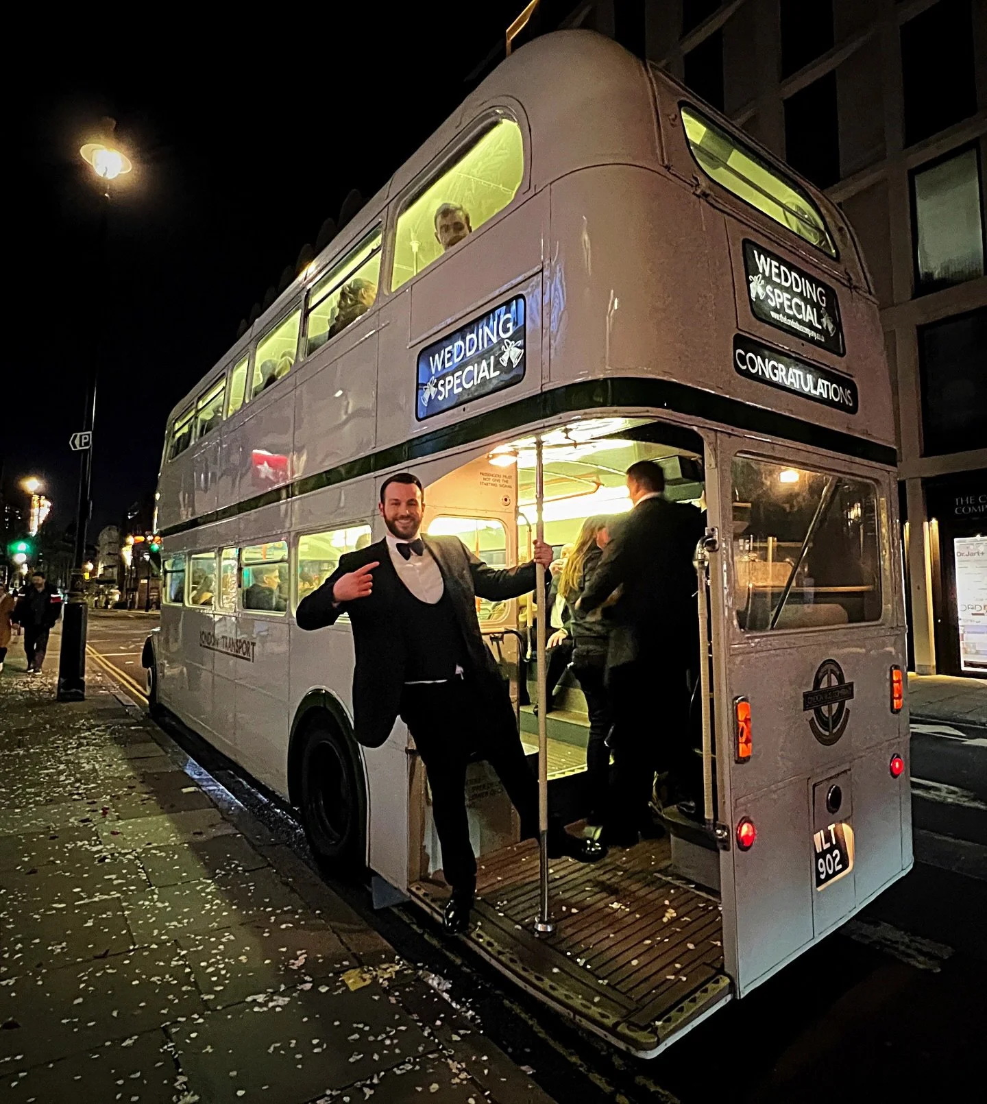 ALL ABOARD 🚍✨

From the chapel ⛪
To the hotel 🏨

Wedding suits on 🖤
London lights glowing ✨
Magic already happening 🎩

This felt like the
London POLAR EXPRESS 😅
(Not a train&hellip; I know)

👉 Follow if you&rsquo;d like to board the wedding bus