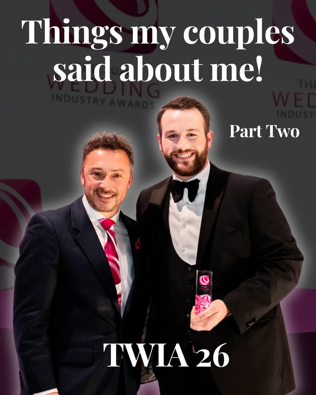 Things my couples said about me &ndash; PART 2 ✨

Earlier this year, I was named as @twia_official &lsquo;s East Midlands Regional Winner of the Year in the Magician category. This award is based completely on genuine feedback from couples.

I recent