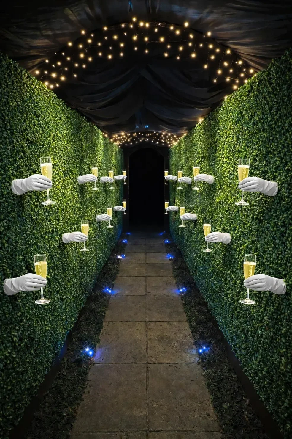 The wonderwall hedge wall is delivering champagne flutes