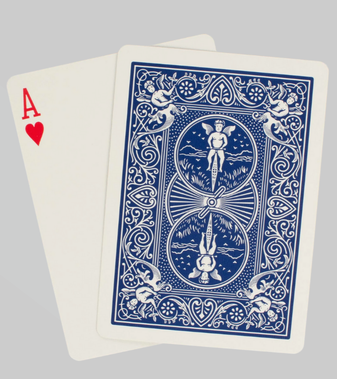 This pictures shows the Ace of Hearts and the back of a playing card.