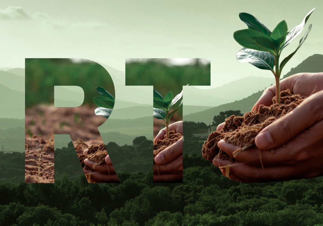 The initials of the business RT are shown to be environmental planting a tree.