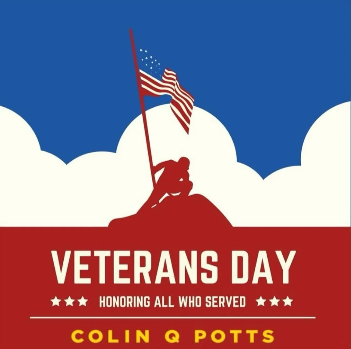 Yesterday, today, tomorrow, and forever, we will be thankful for all of your hardships, bravery, and sacrifices so that we may live free. Happy Veterans Day! Keep smiling! Colin

#Veterans #Veteransday #friends #gogetit #mindsetiseverything #personal