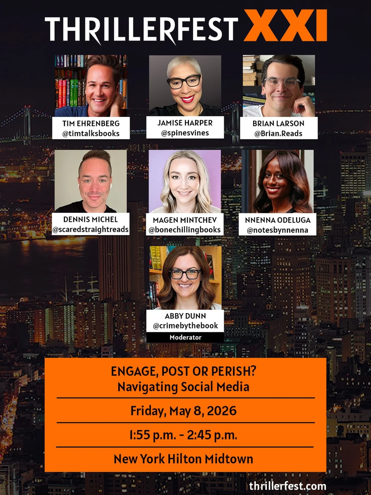 Let the fun begin &mdash; I&rsquo;m returning to ThrillerFest! 🔪📚 I&rsquo;m super excited to join this incredible group (and some of my favorite book people 😉) for the panel &ldquo;Engage, Post or Perish? Navigating Social Media.&rdquo; If you&rsq