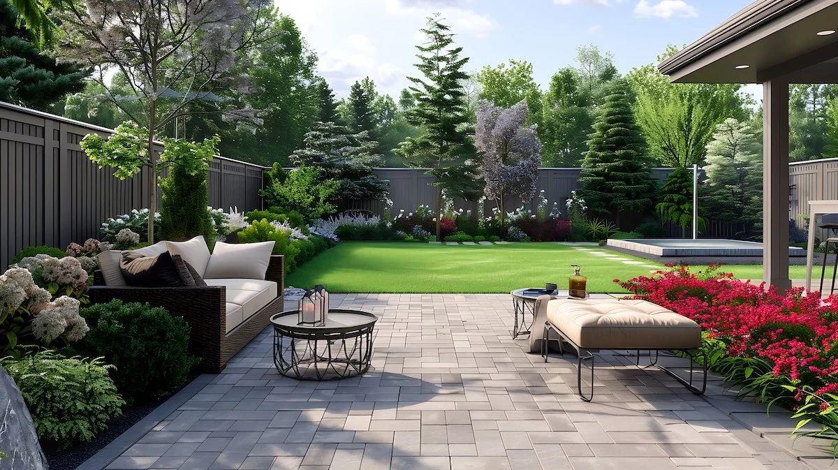 paver patio with seating area