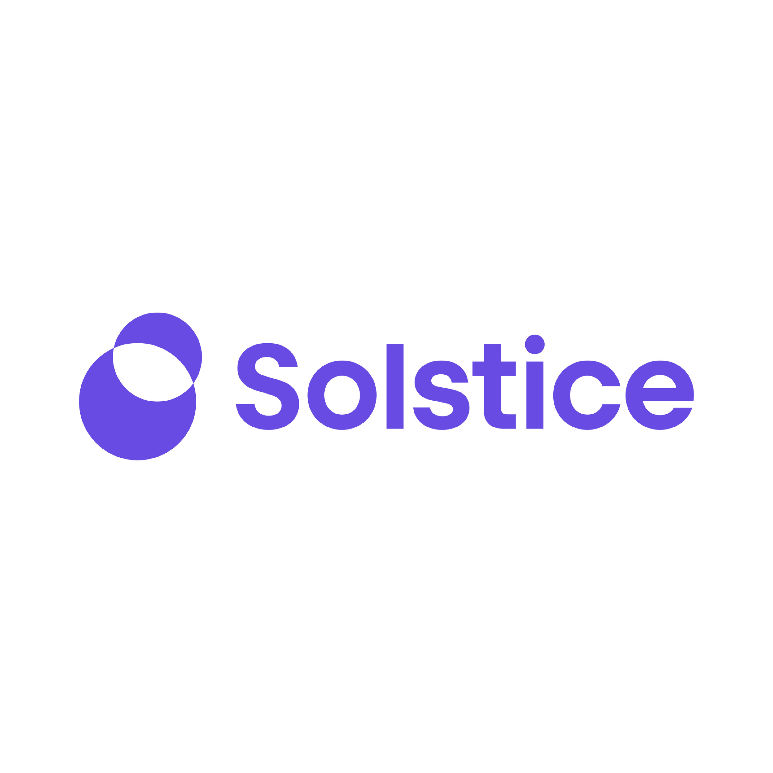 The Solstice logo featuring purple circles connected in a circular pattern with the word 'Solstice' written below.