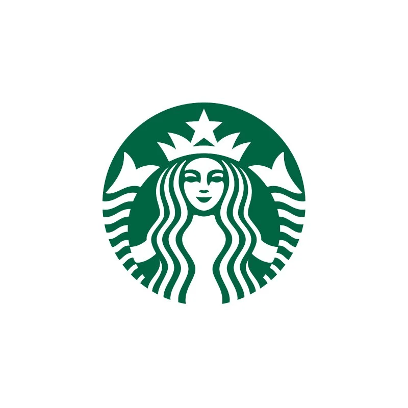 Starbucks logo featuring a green and white siren with a crown and flowing hair.