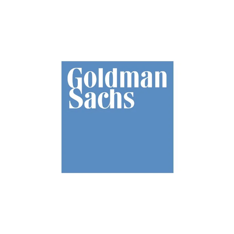 Goldman Sachs logo with white text on a blue background.