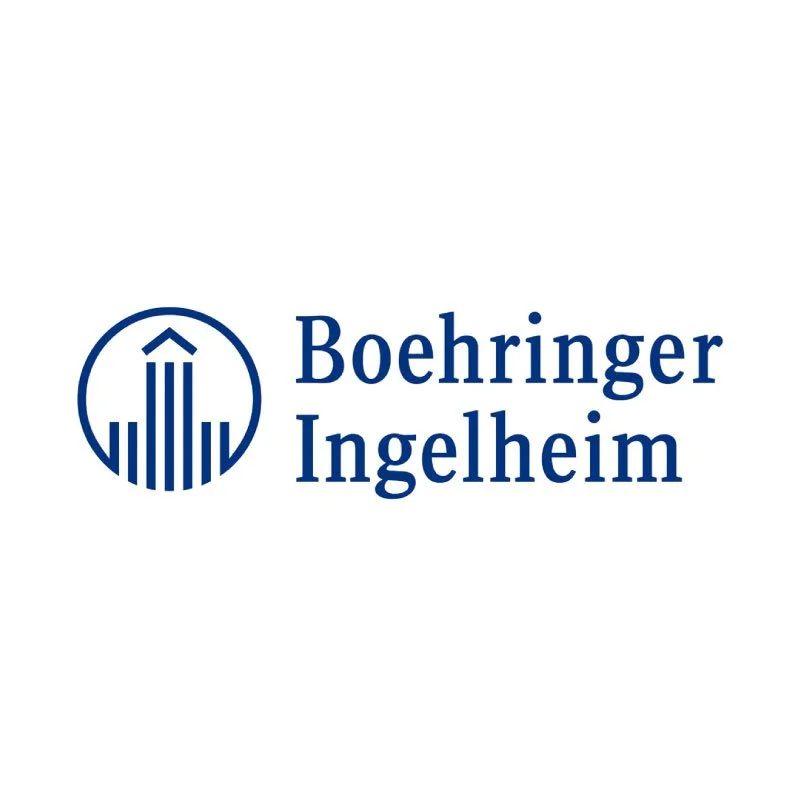Boehringer Ingelheim logo with a circular icon containing a bar graph and an upward arrow.