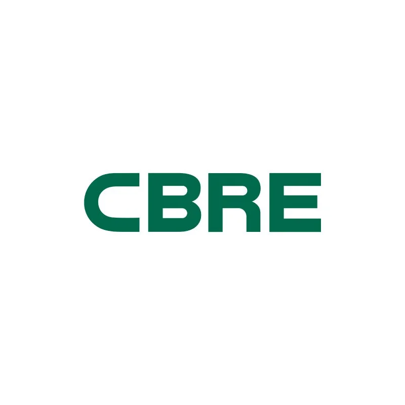 CBRE logo in dark green letters on a white background.