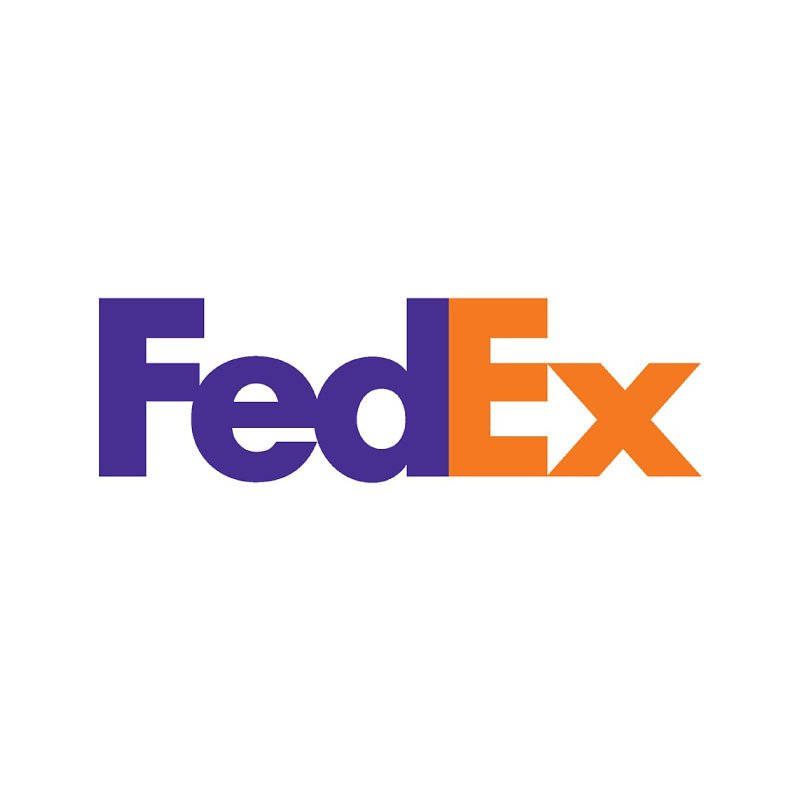 FedEx logo with purple and orange text on a white background.