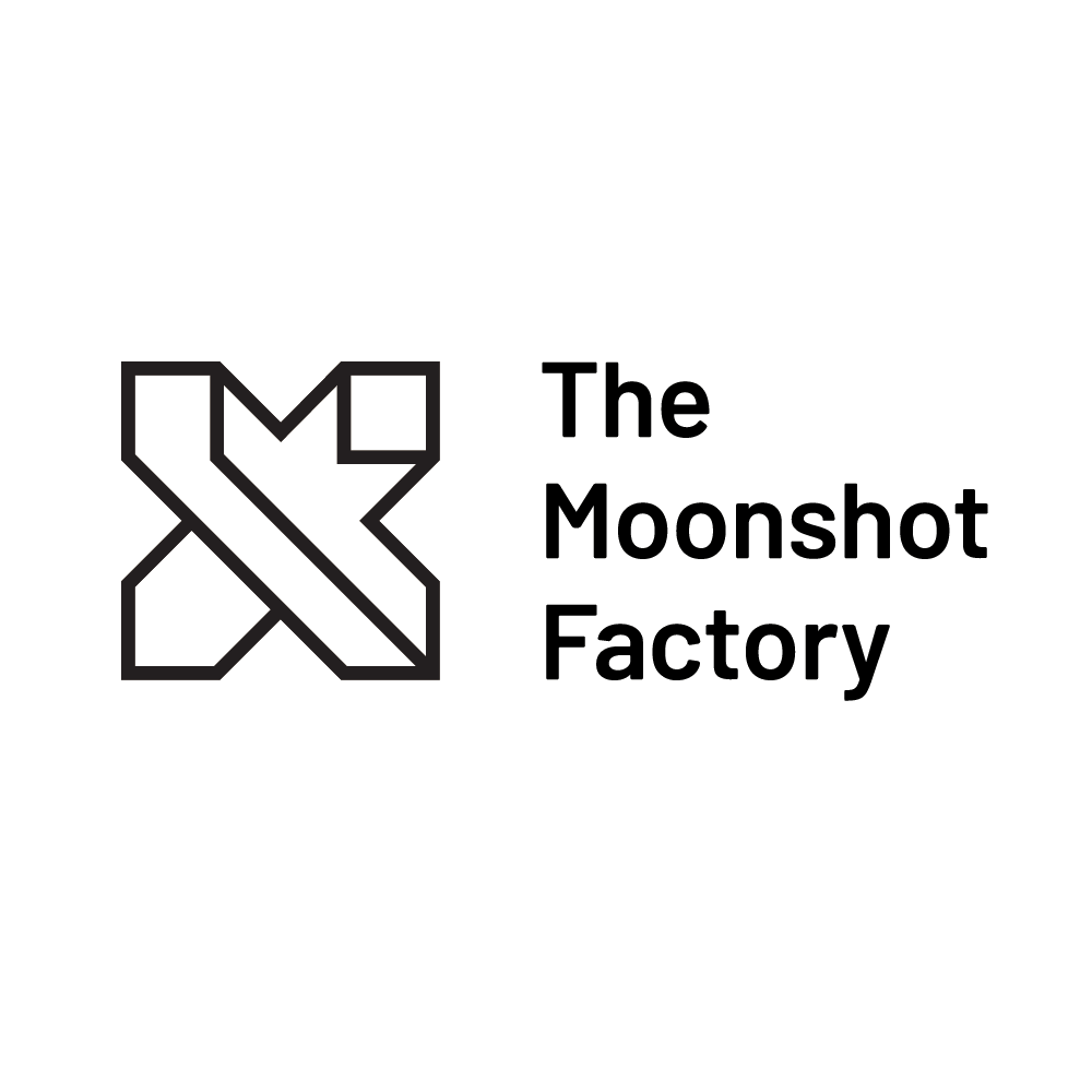 Logo for The Moonshot Factory with a geometric icon and the company name in bold text.