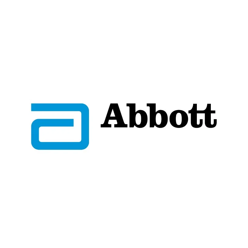 Abbott logo with a stylized blue letter 'a' and black text reading 'Abbott'.