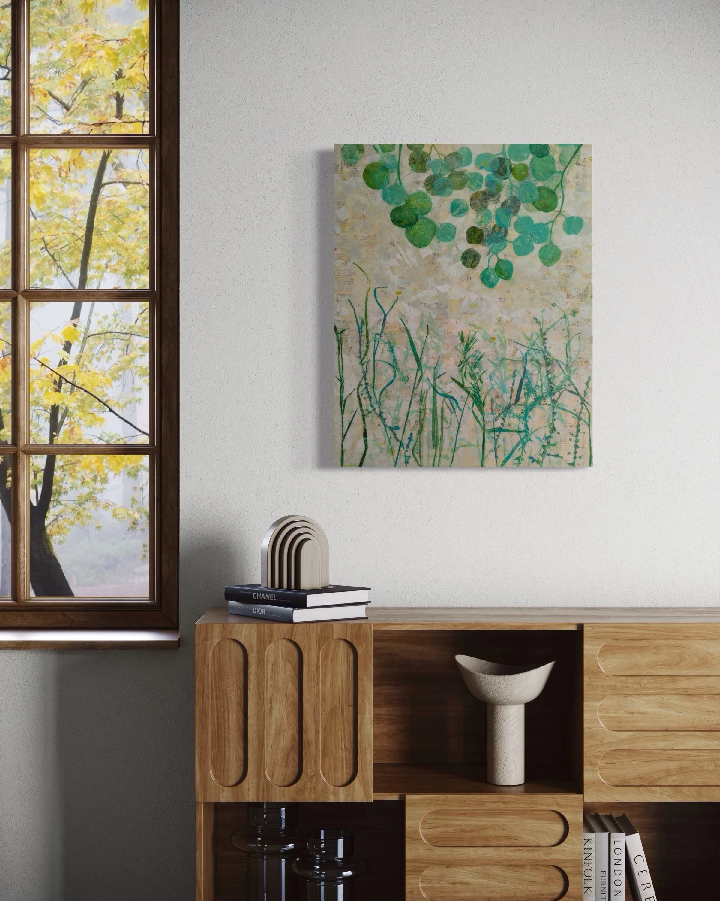 Morning Walk, Acrylic and Mixed Media on cradled wood panel, 30 x 24, $1100