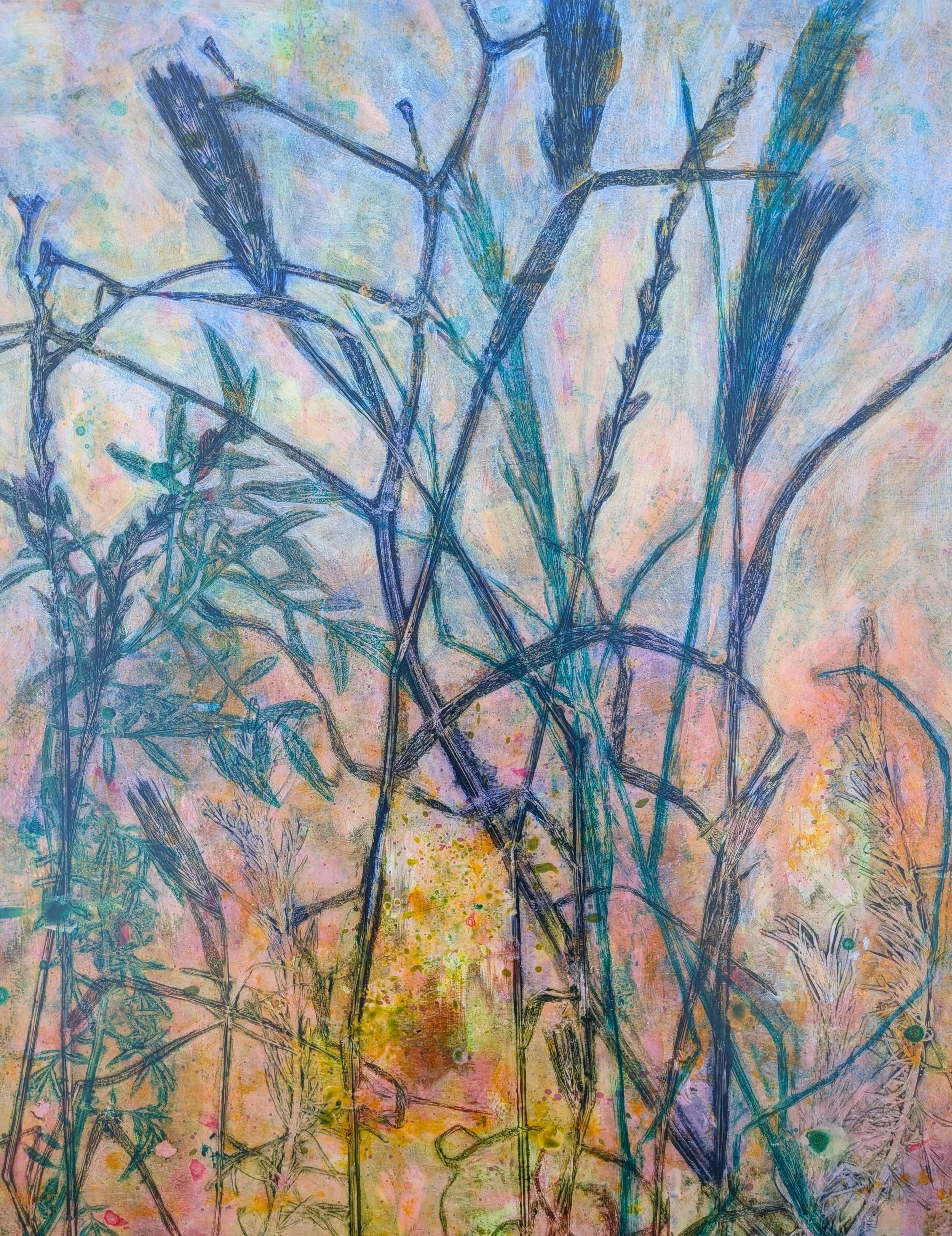 Morning Dance, Acrylic and Mixed Media on cradled wood panel, 18 x 14, $600