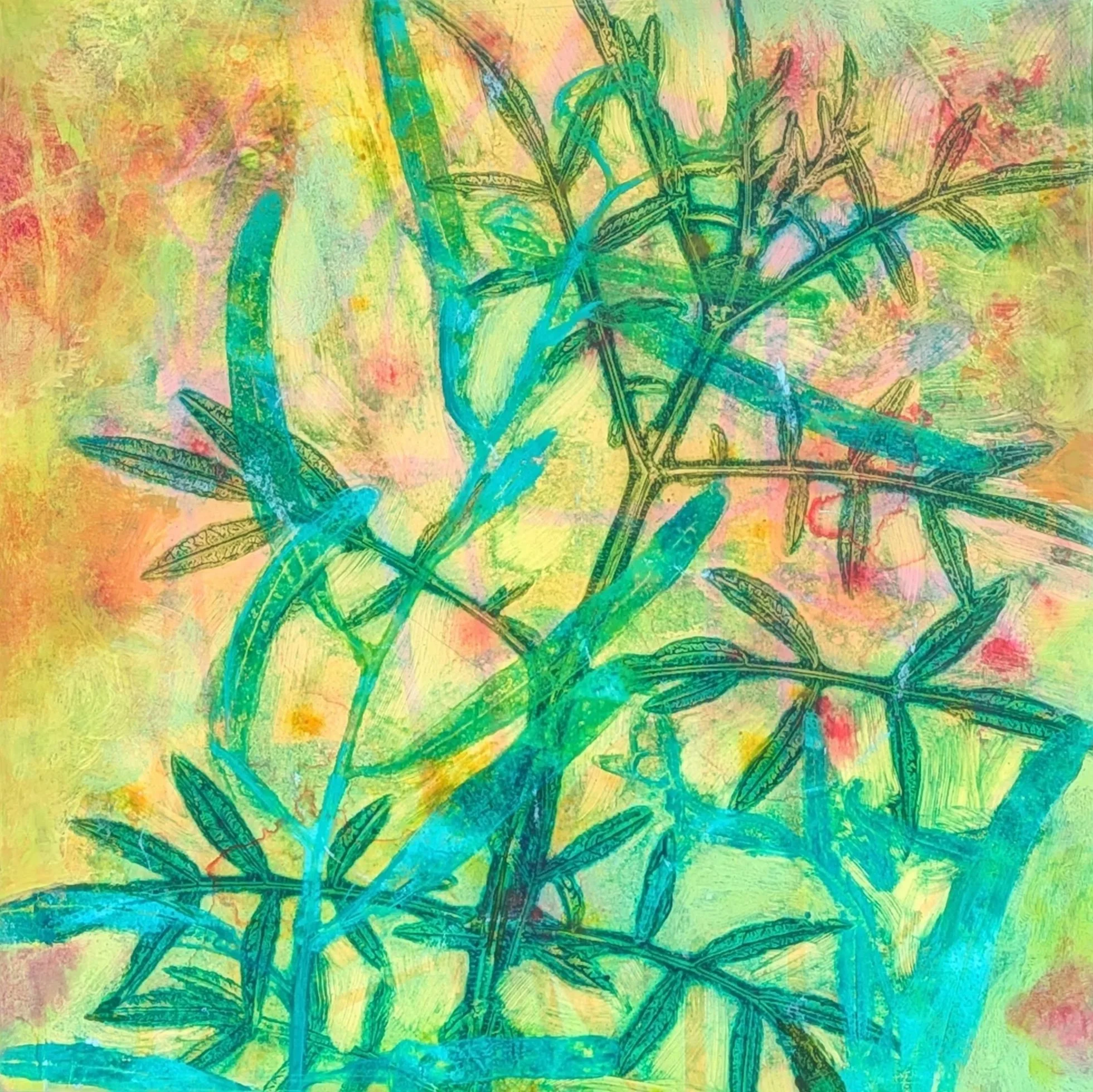 Aromatherapy, Acrylic and Mixed Media on cradled wood panel, 8 x 8, $160 