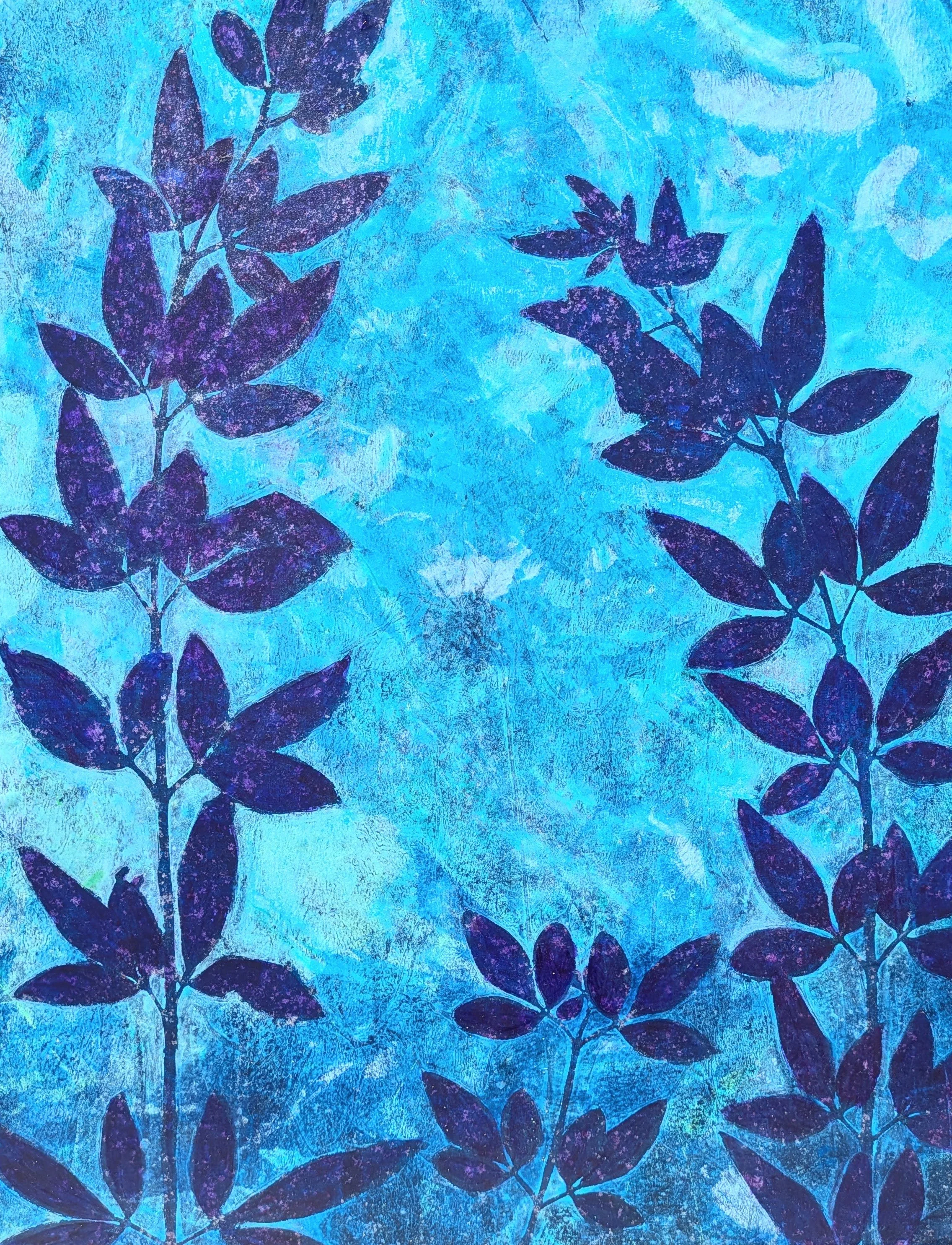 Sapphire Reach, Acrylic and Mixed Media on cradled wood panel, 18 x 14, $600 