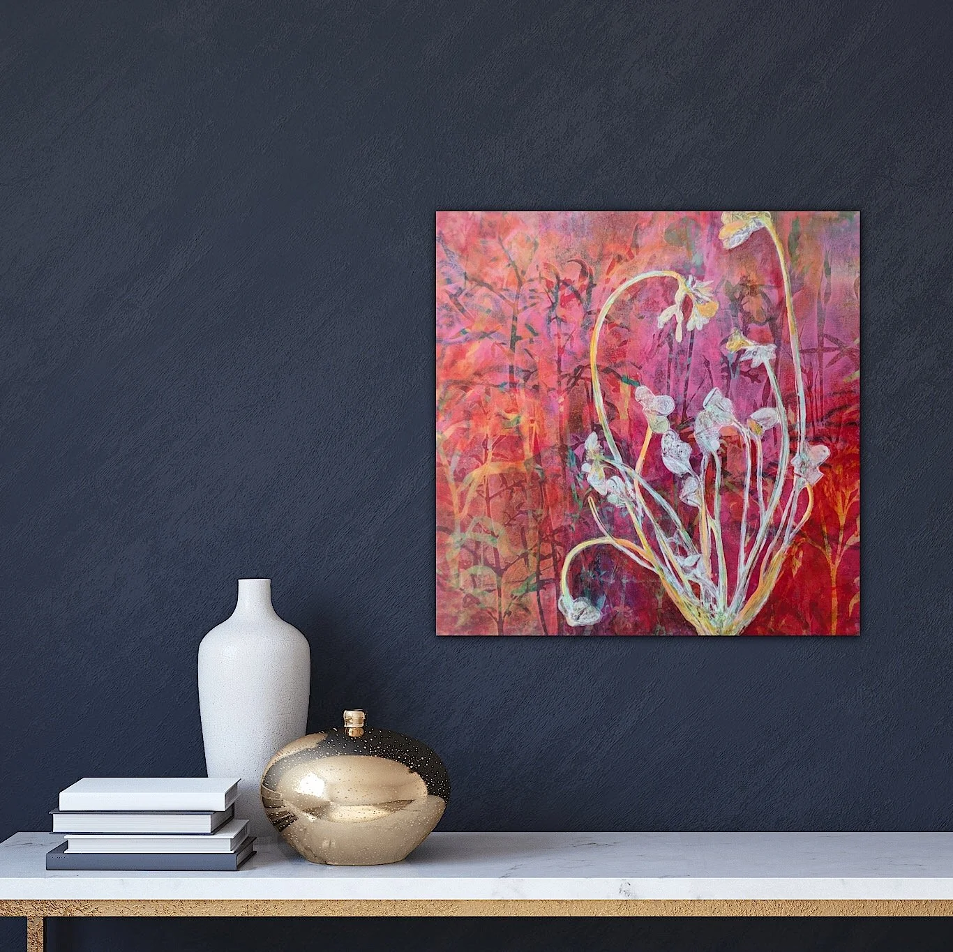 Is it a Flower or Is it a Weed? 16 x 16 x 1.5, Acrylic and Mixed Media on Cradled Wood Panel, $500