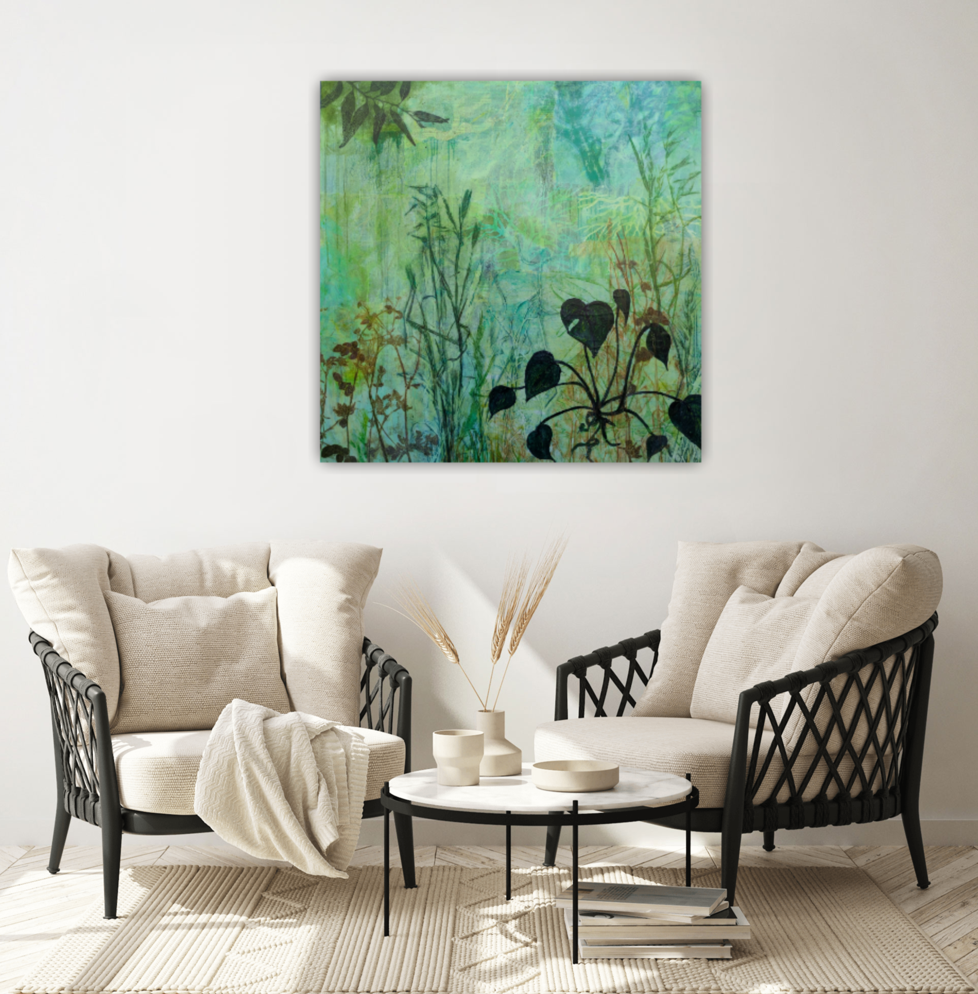 It's So Good to Be Back, Acrylic and Mixed Media on cradled wood panel, 36 x 36, $1800