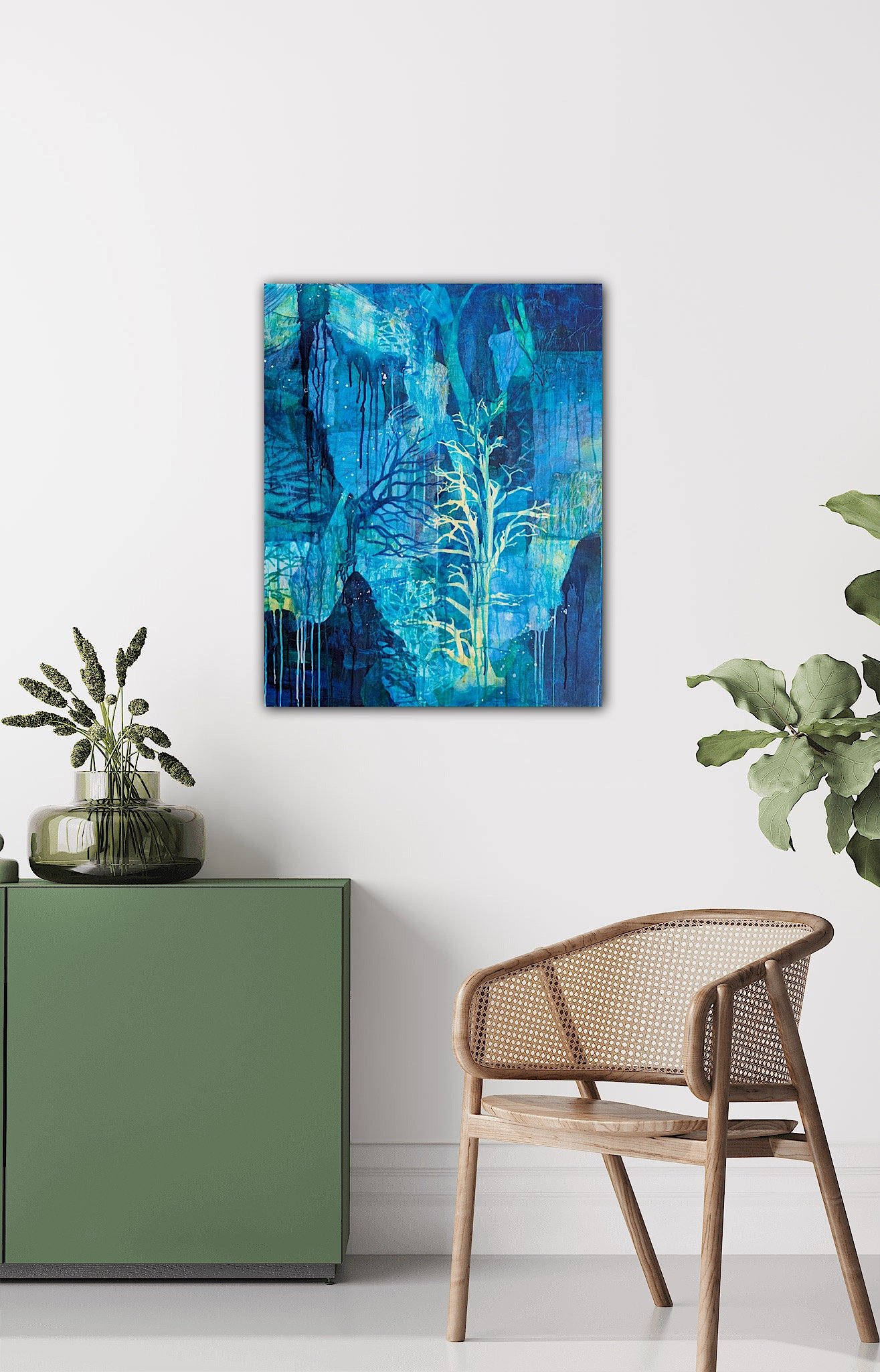 Bristlecone Blues, Acrylic and Mixed Media on cradled wood panel, 30 x 24, $1100