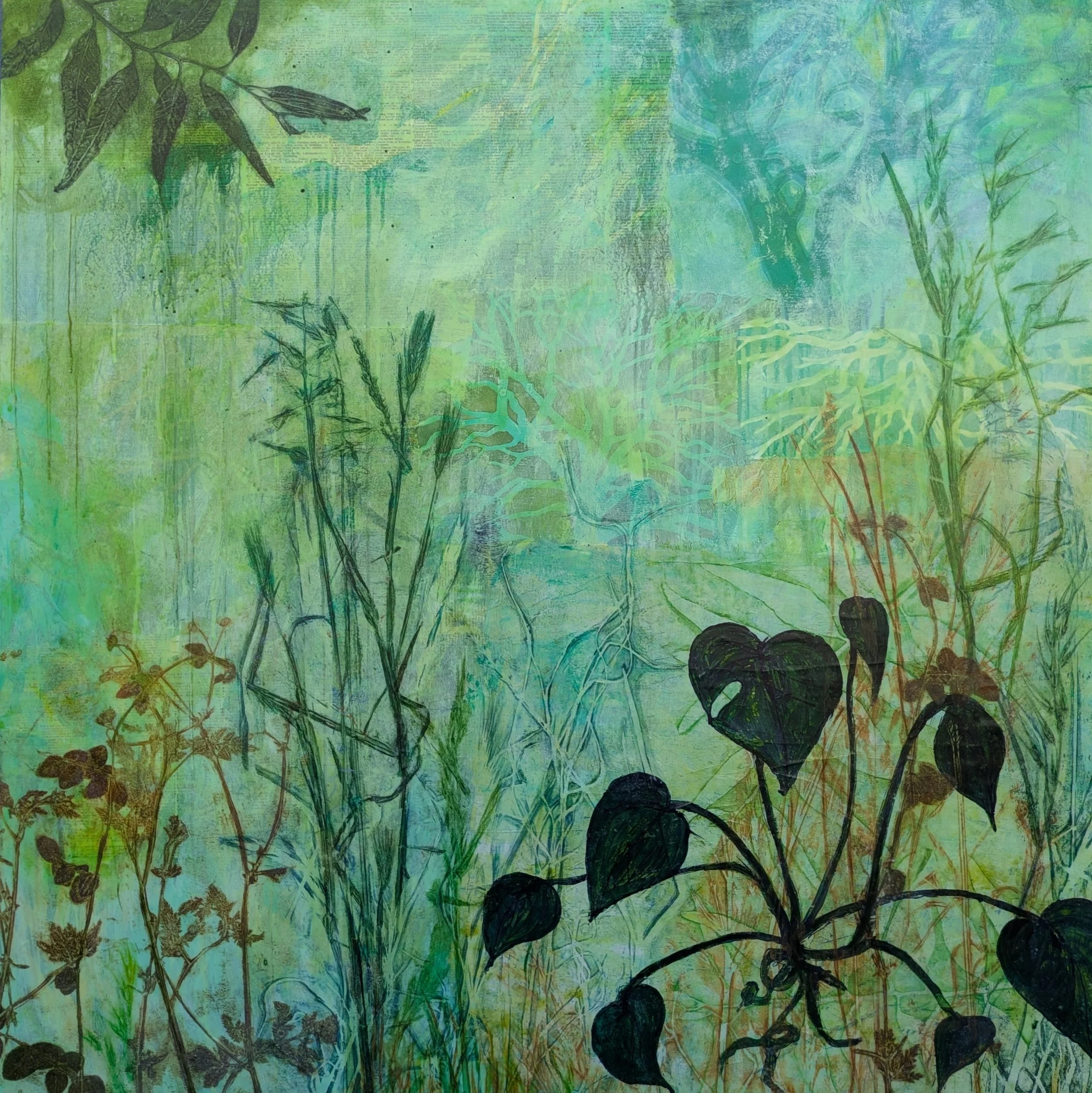 It's So Good to Be Back, Acrylic and Mixed Media on cradled wood panel, 36 x 36, $1800
