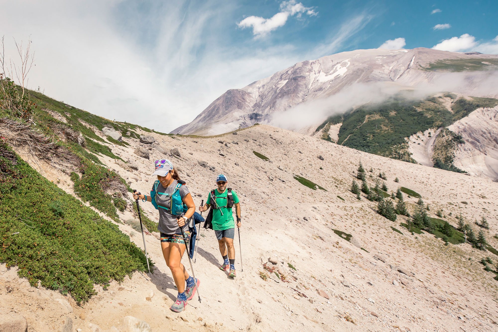  Two runners at Bigfoot 200 with Mt St Helens in the background 