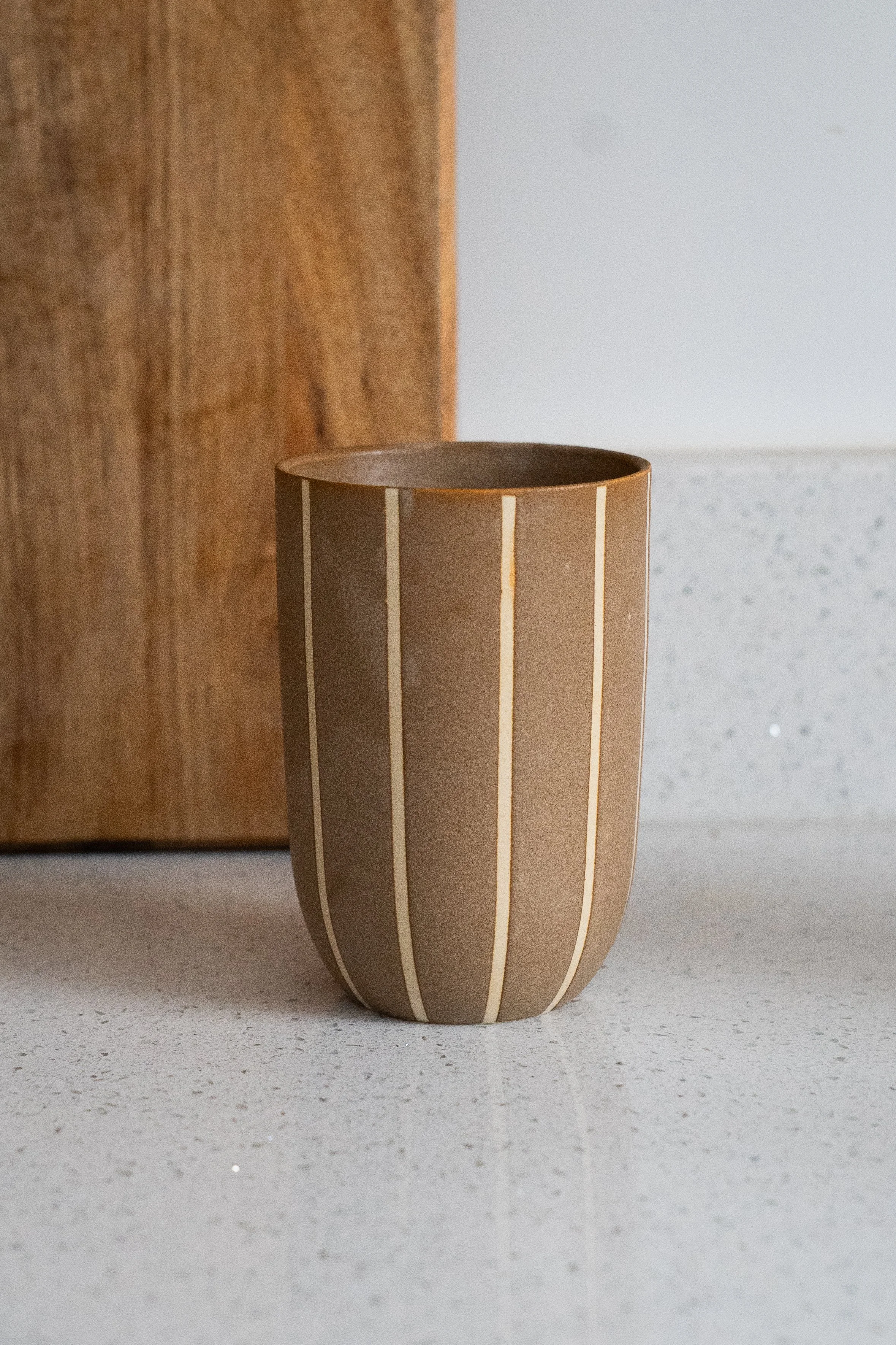 Brown Pinstripe Round Cup