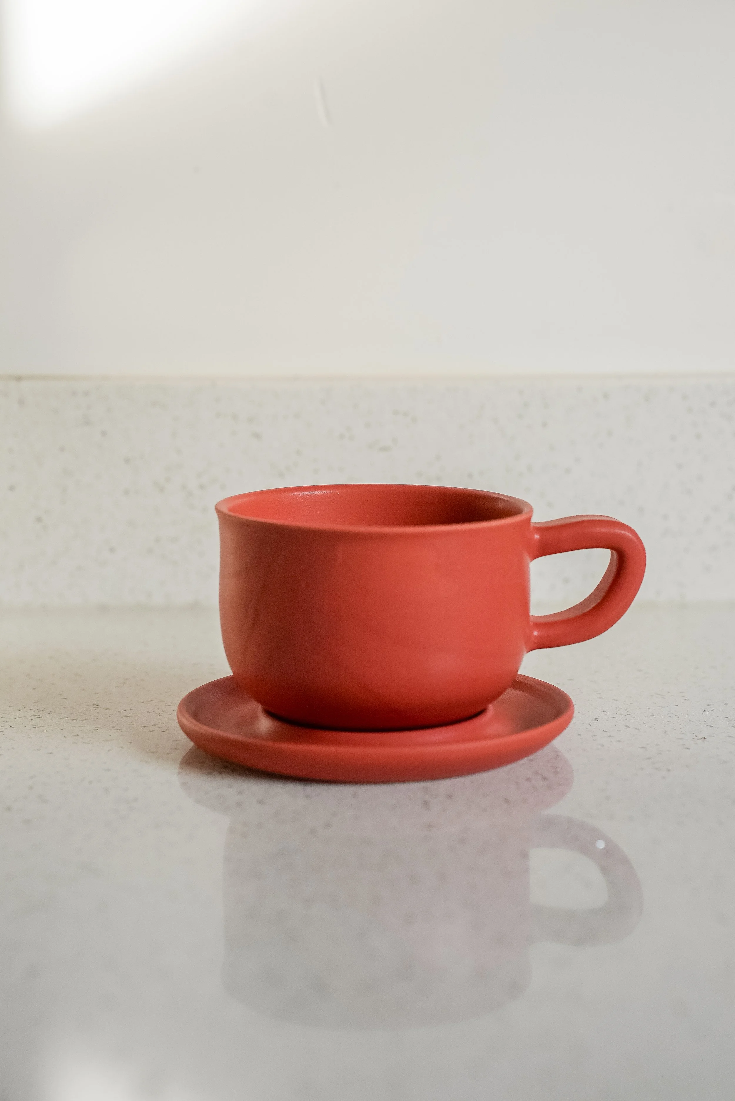 Red 12 oz Mug and Saucer