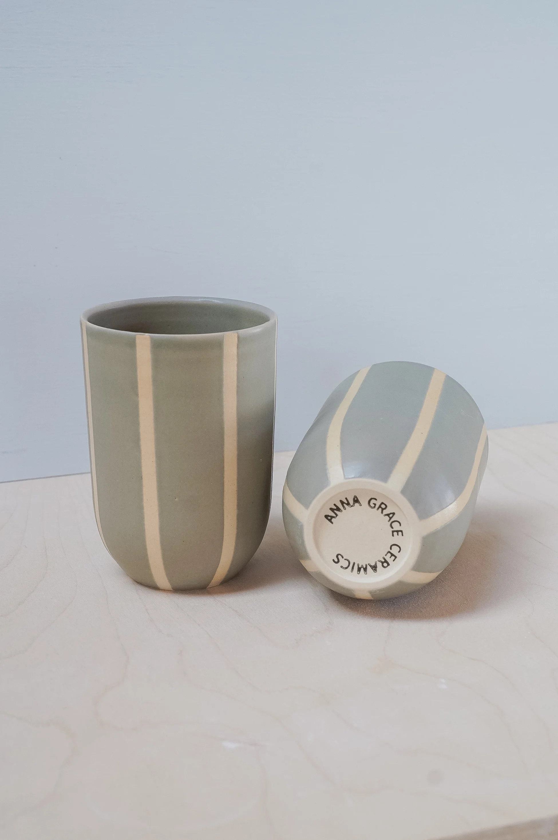 Sage Round Striped Cup
