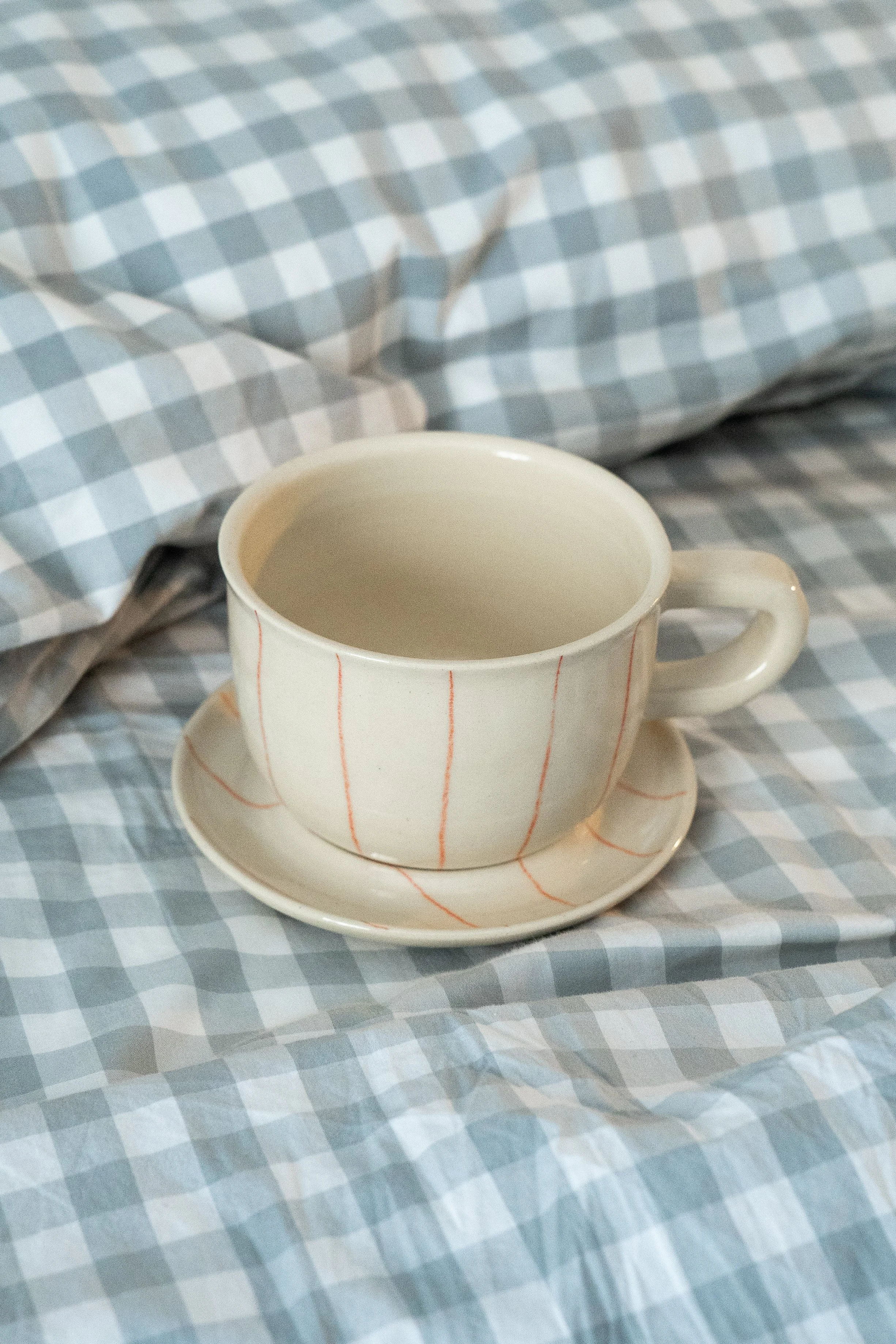 Red Lines 12 oz Mug and Saucer