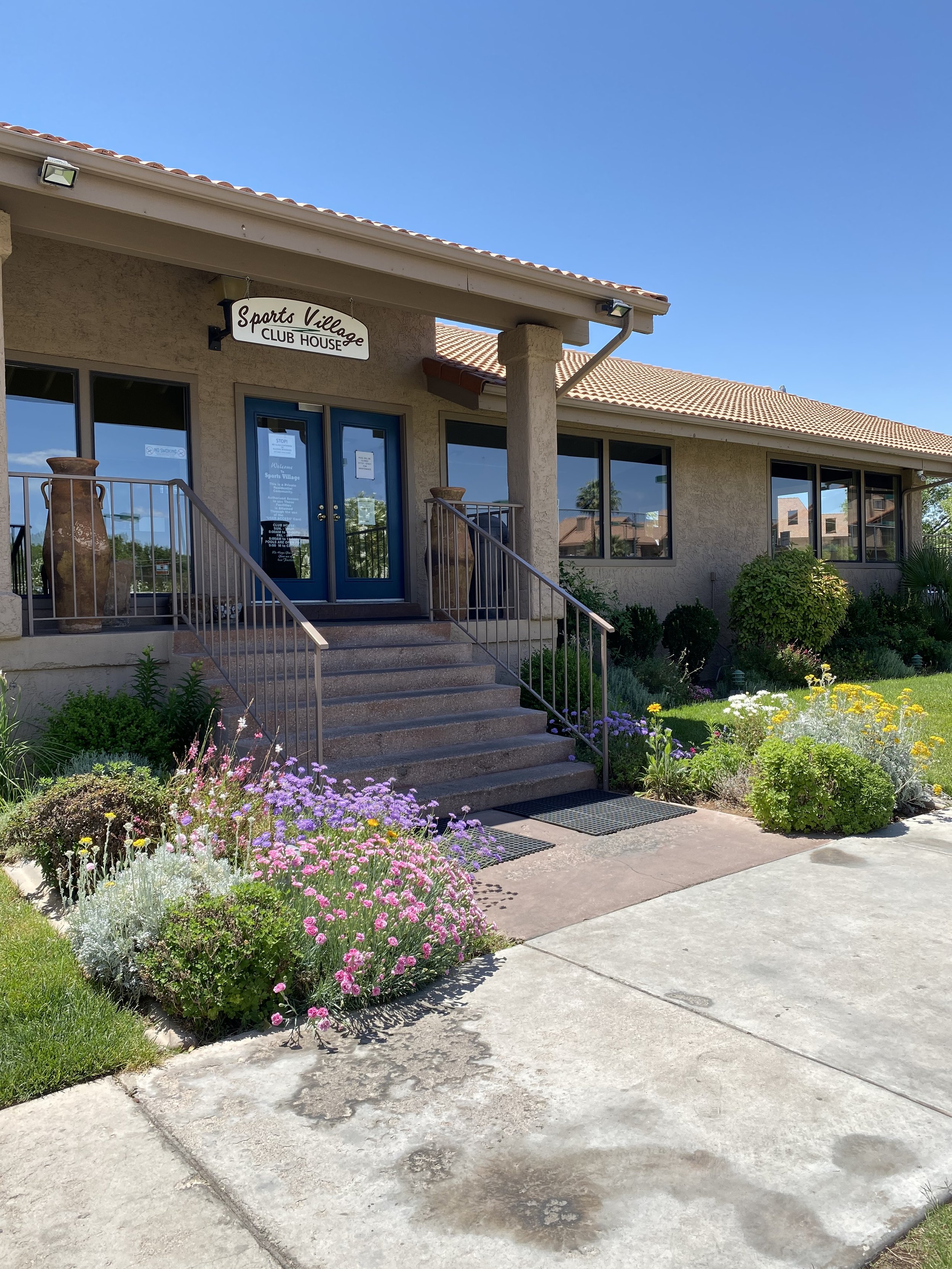 Front of the Sports Village Clubhouse - all guests have free access to resort amenities
