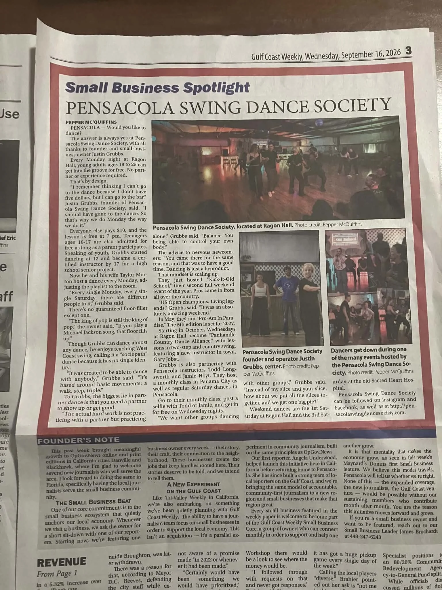 Pensacola Swing Dance Society Featured in Gulf Coast Weekly