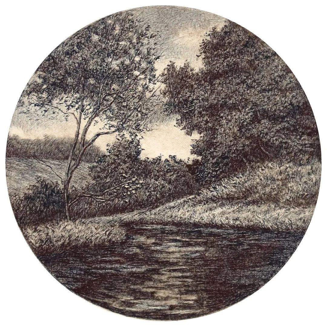 Tondo Drawing II: Stream Through a Field