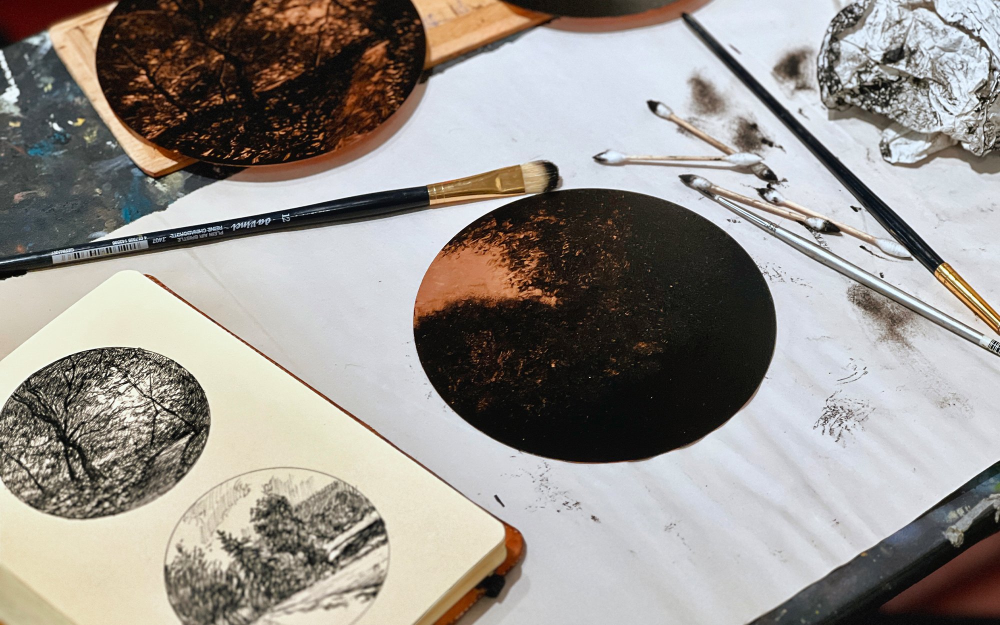 Inside the Tondos: Continuing the Circle Monotype Landscapes