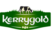 Kerrygold logo with a black and white cow on green grass