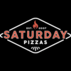 Logo for Saturday Pizzas with a black background, featuring bold red and white text.