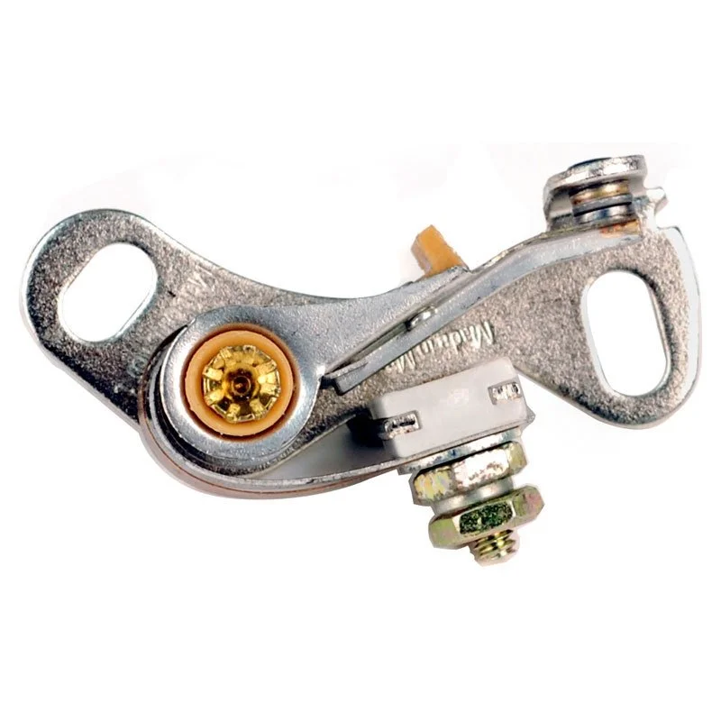 Close-up of a silver bicycle derailleur mechanism with gold and silver components, isolated on a white background.