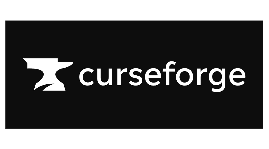 Black background with a white logo of an anvil and the word 'curseforge' in lowercase letters.