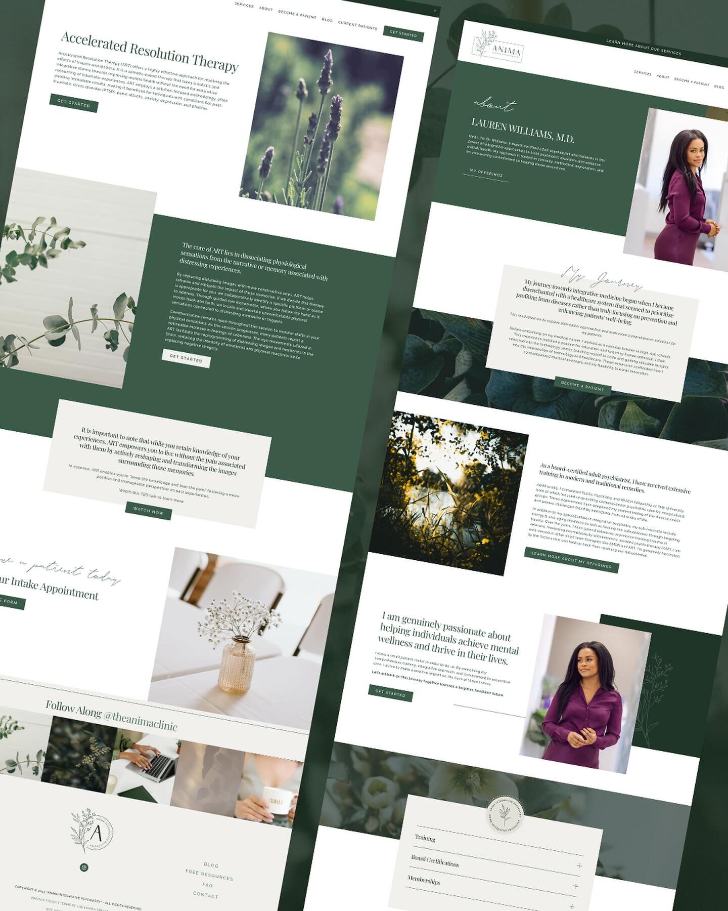 Recent Brand + Website launch 🌿

Led by Dr. Williams, Anima Integrative Psychiatry focuses on offering both professional and intuitive support. 

Together we created a beautiful brand and online space that is professional, intuitive, and approachabl