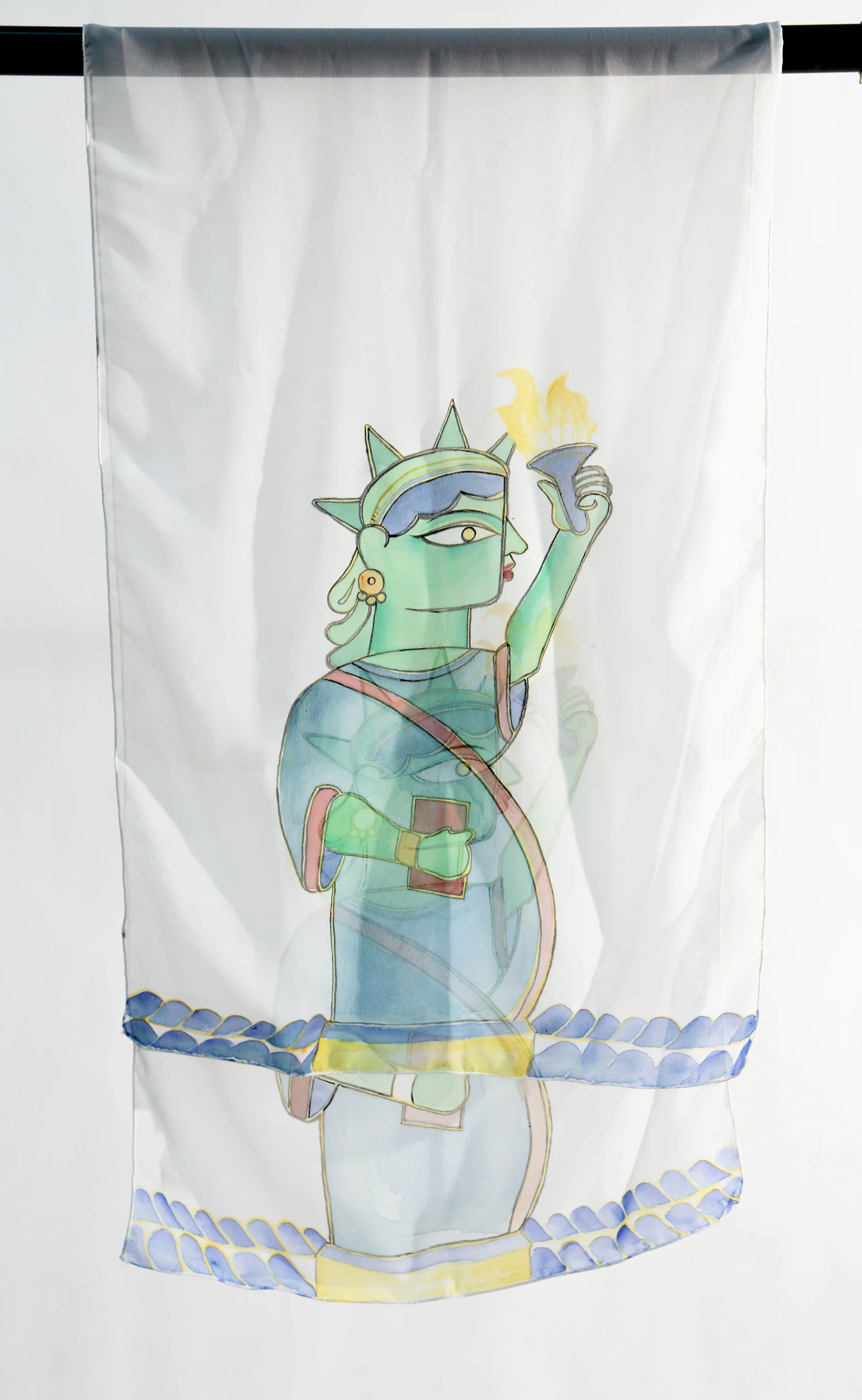 Mother of Exiles , 2020
Batik Dye on Silk 
6 ft x 1 ft