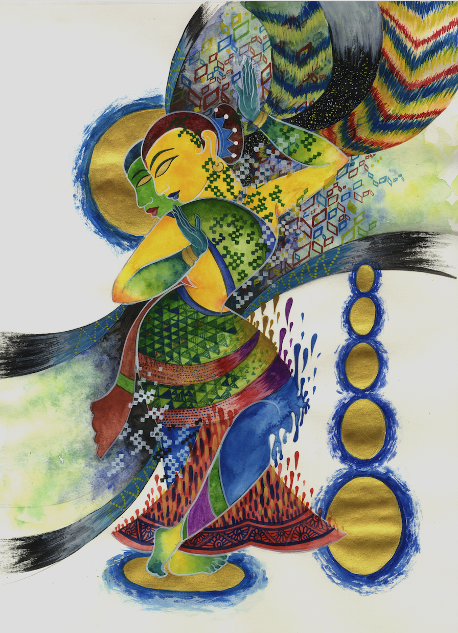 Art- e- sale, 2020
Watercolor, gold leaf on paper
11 x 16"